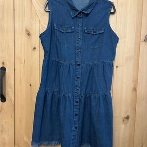 Sleeveless Denim Button-Up Dress
